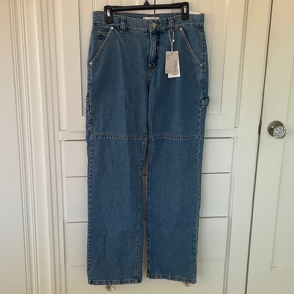 Mango Light Blue Straight Jeans side cargo hook/strap.